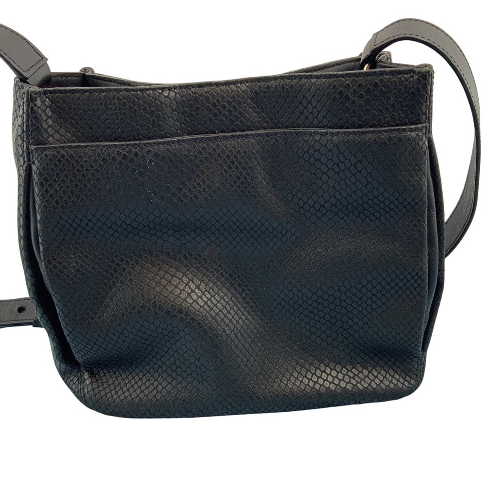 Elaine Turner Black Snakeskin Embossed Leather Crossbody Bucket Bag Gold Hardwar - Picture 2 of 7
